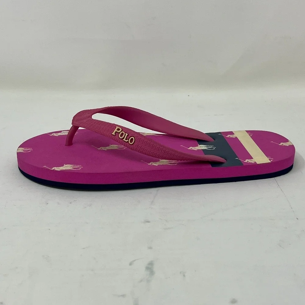 Polo Ralph Lauren Unisex Junior Flip Flop Pink/Ivory Pony Logo US Size 4 VTG NEW